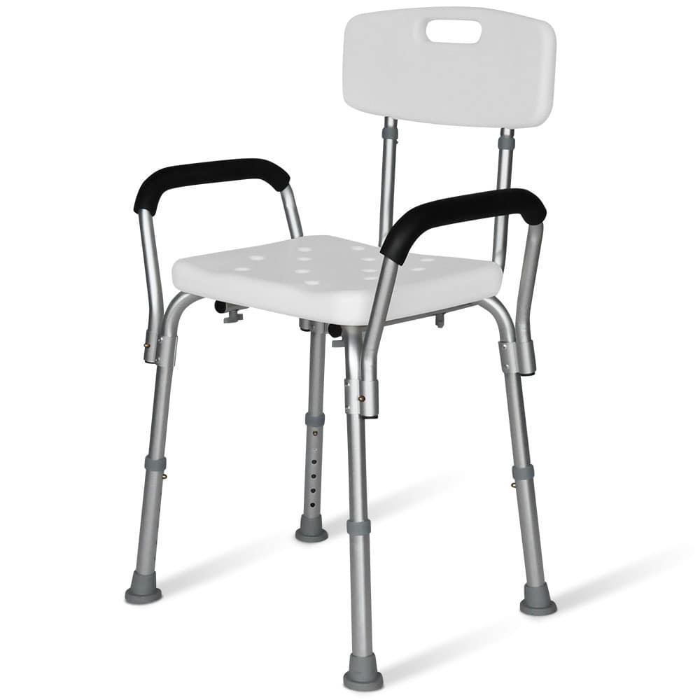 EQUIPMED Shower Chair Bath Seat 120kg Capacity| with Arms| Adjustable Height| for Elderly| White