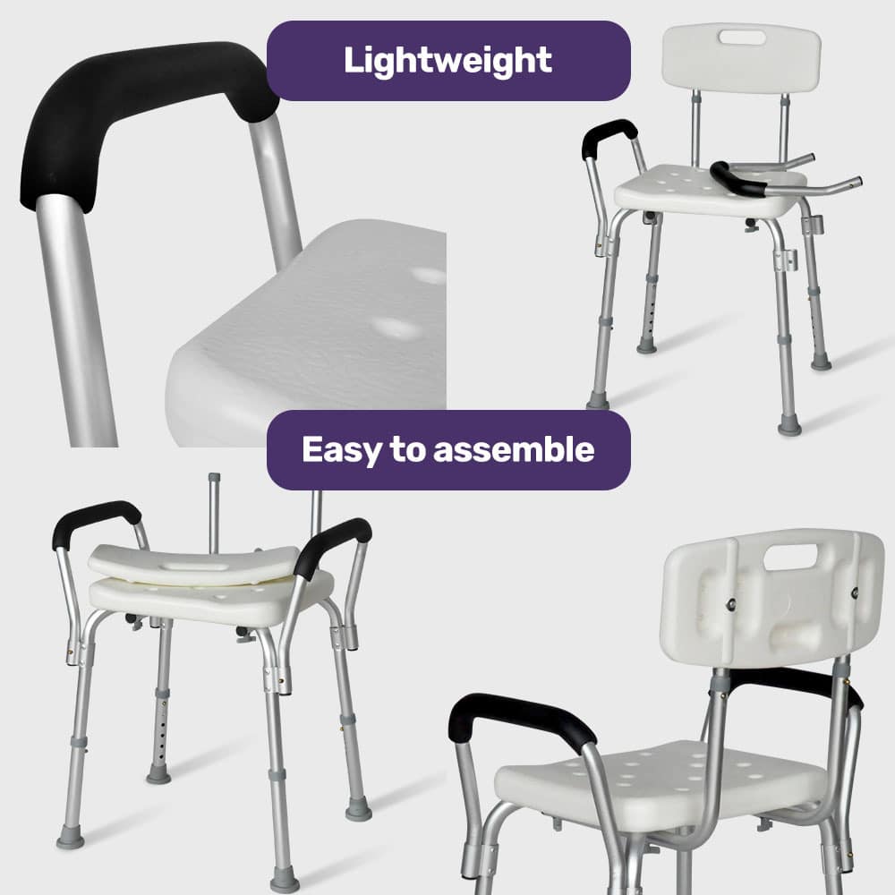 EQUIPMED Shower Chair Bath Seat 120kg Capacity| with Arms| Adjustable Height| for Elderly| White - Image 6