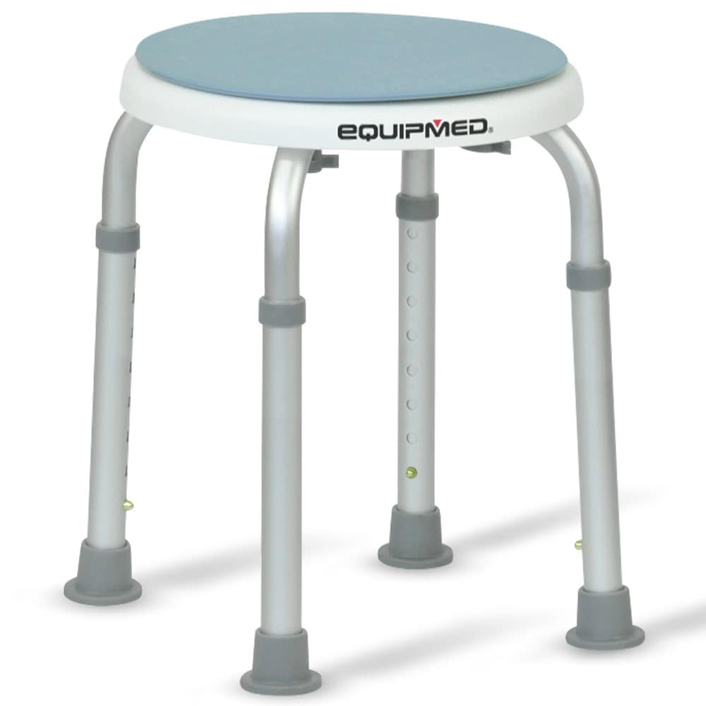 Equipmed Shower Chair Bath Stool| with 360-degree Swivel Rotating Seat for Elderly| White/Blue