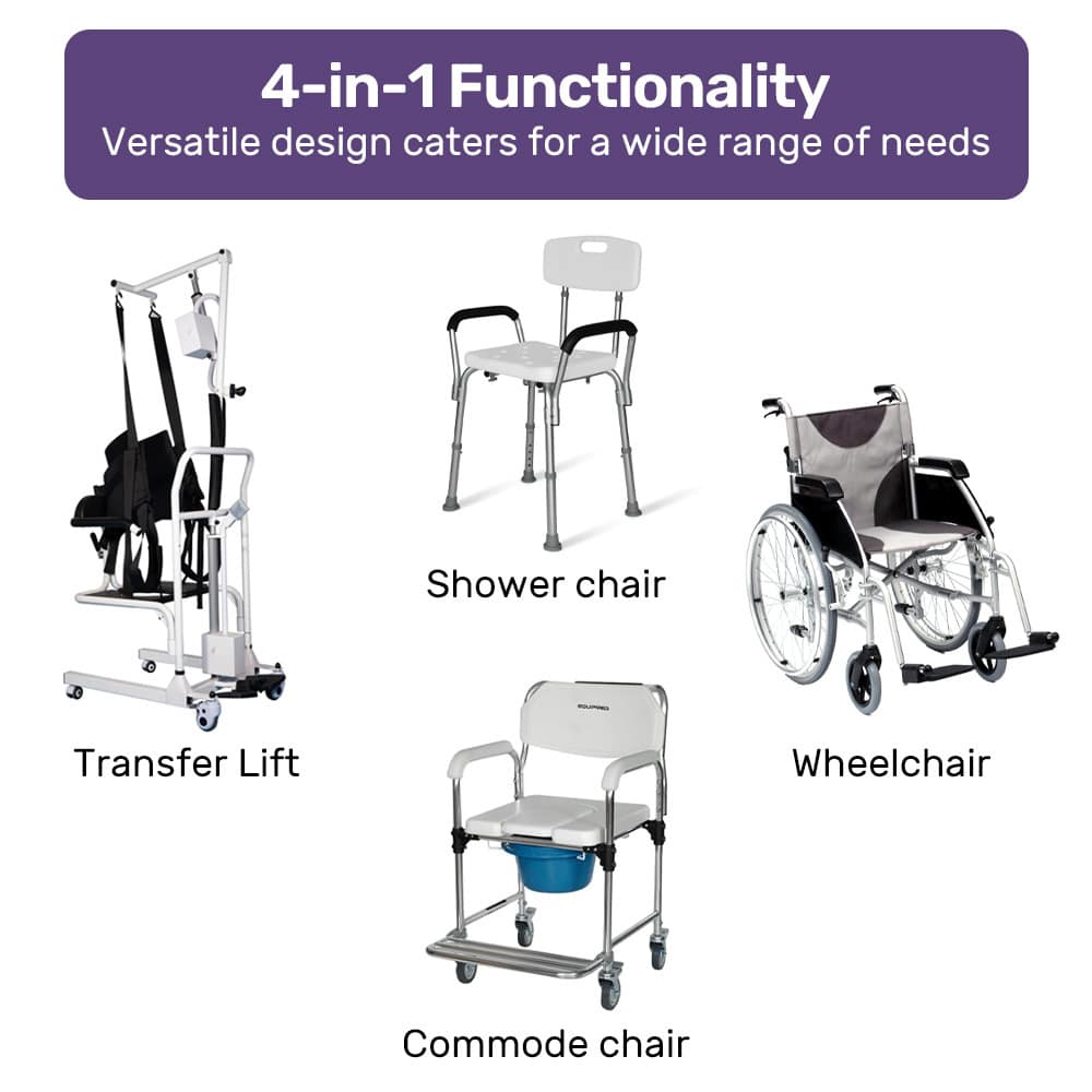 EQUIPMED 4in1 Patient Lift Transfer Chair| Manual Height Adjustment| Shower Compatible| Over Toilet| Removable Commode| for Seniors Elderly Disabled - Image 10