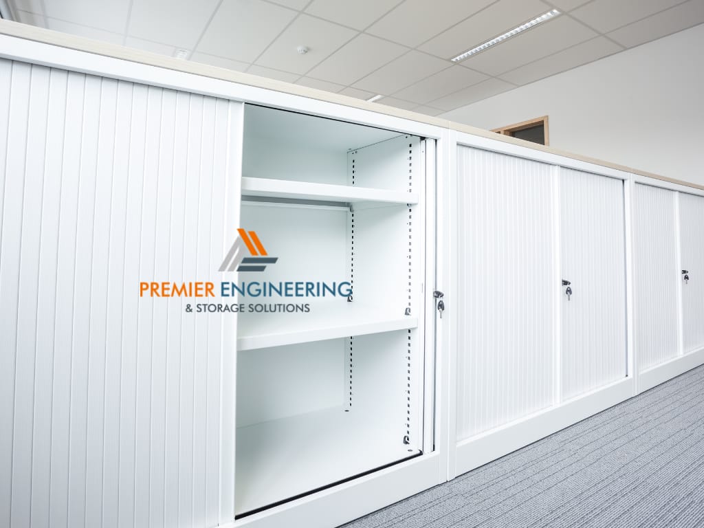 metal storage shelves with doors