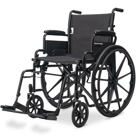 EQUIPMED 24 Inch Folding Wheelchair with Park Brakes| 136kg Capacity| 51cm Wide Seat| Black