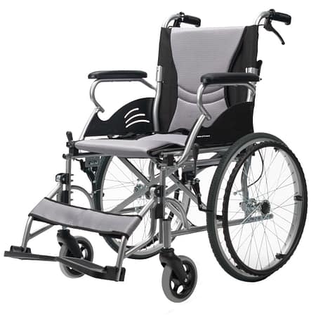 EQUIPMED Folding Aluminium Wheelchair | 20 Wheels  Park Brakes  100kg Capacity  Grey/Black