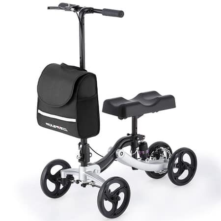 EQUIPMED Knee Scooter Walker| Disc Brake - Suspension Bag - Broken Leg Ankle Foot Mobility - Crutches Alternative -