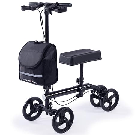 Equipmed Knee Scooter Walker| Dual Brakes - Bag - Broken Leg Ankle Foot Mobility - Crutches Alternative - Black