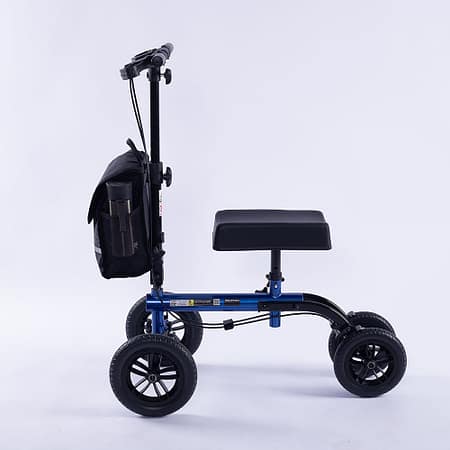 EQUIPMED Knee Scooter Walker| 10 inch Tyres Dual Brakes Bag - Broken Leg Ankle Foot Mobility - Crutches Alternative - Blue