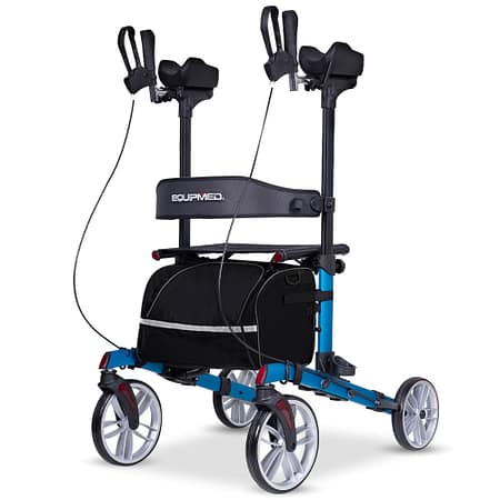 EQUIPMED Upright Rollator Walker with Forearm Support Rests| Mobilty Aid with Seat| Blue