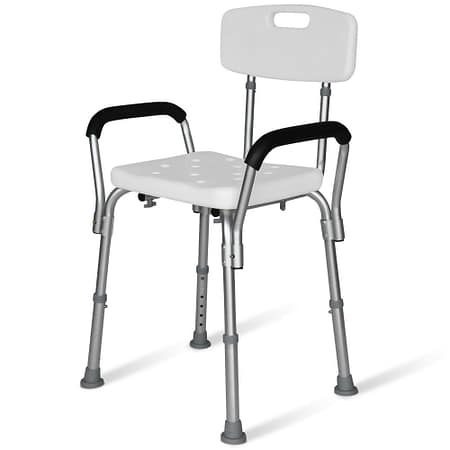 EQUIPMED Shower Chair Bath Seat 120kg Capacity| with Arms| Adjustable Height| for Elderly| White