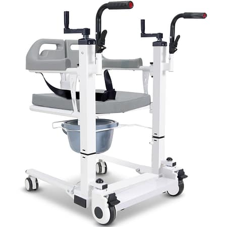 EQUIPMED 4in1 Patient Lift Transfer Chair| Manual Height Adjustment| Shower Compatible| Over Toilet| Removable Commode| for Seniors Elderly Disabled