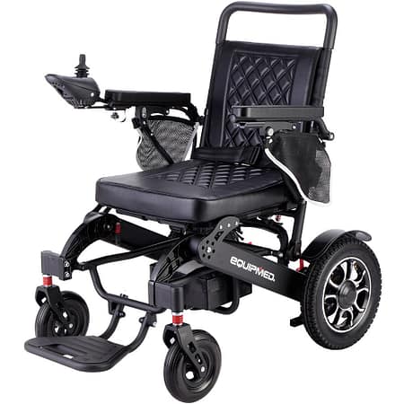EQUIPMED Electric Folding Wheelchair| Long Range| Airline Approved| Aluminium Frame| Lithium Battery| Black