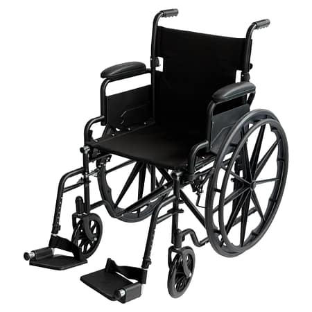 Orthonica New Steel Wheelchair In Black Foldable Lightweight Disability Aid Portable Heavy-duty 24-inch Adjustable Footrest Steel Frame
