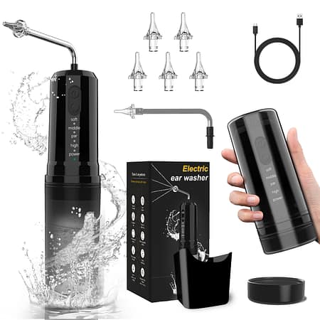 Electric Ear Wax Removal Kit & Nasal Irrigator - 4 Modes| IPX7 Waterproof(black)