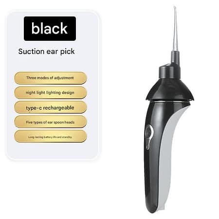 Electric Ear Wax Suction Cleaner - 3 Modes| LED Light| 5 Soft Tips(black)