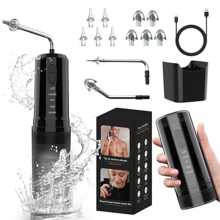 Rechargeable 2-in-1 Electric Ear & Nasal Cleaner Kit - IPX7 Waterproof| 4 Pressure Modes| Safe-Spray Nozzles(black)