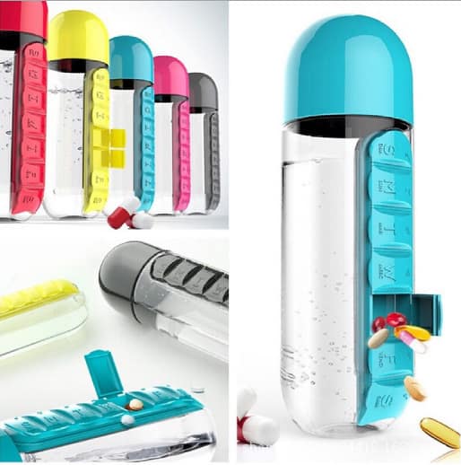 Two 2-in-1 Water Bottle with 7-Day Pill Organizer - 600ml BPA-Free, Portable & Leakproof(Blue) - Image 2