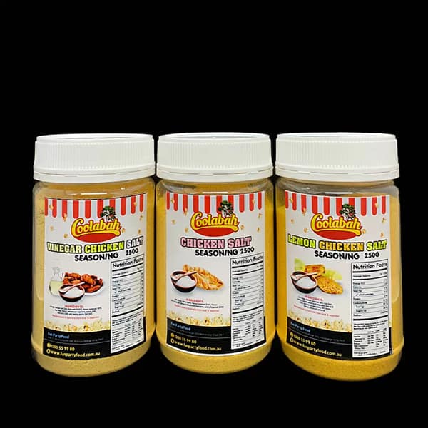 1 x Chicken Salt (250g) 1 x Vinegar Chicken Salt (250g) & 1 x Lemon Chicken Salt (250g)