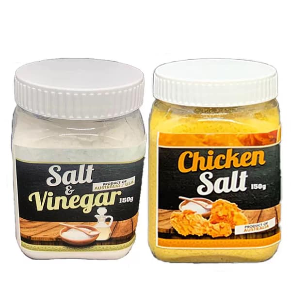 150g Salt & Vinegar and 150g Chicken Salt Seasoning