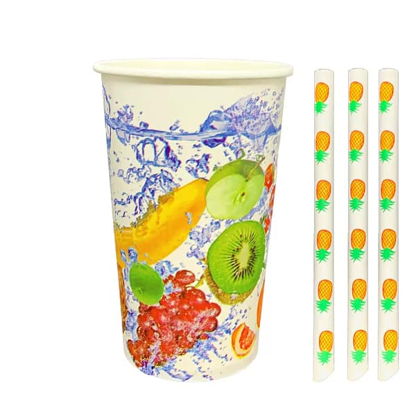 1000 x 10oz (300ml) Paper Cups & 1000 x Paper Straws for Frozen Drinks