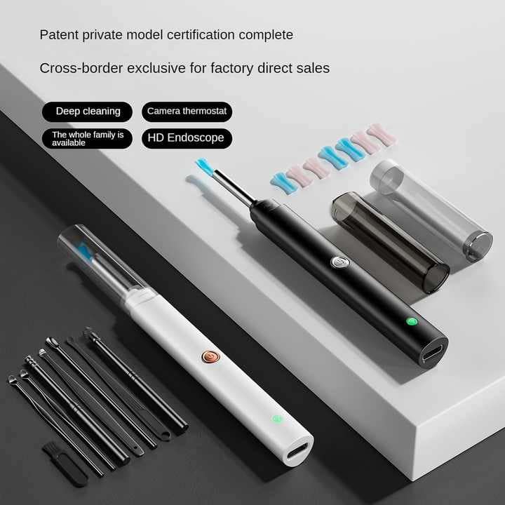 White Smart Visual Ear Cleaner with 7 Silicone Tips and Type-C Charging Cable - Image 3