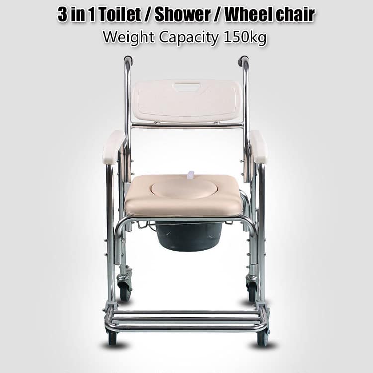 3-in-1 Mobile Rolling Chair Wheelchair Commode Bedside Toilet Chair Shower Chair - Image 2