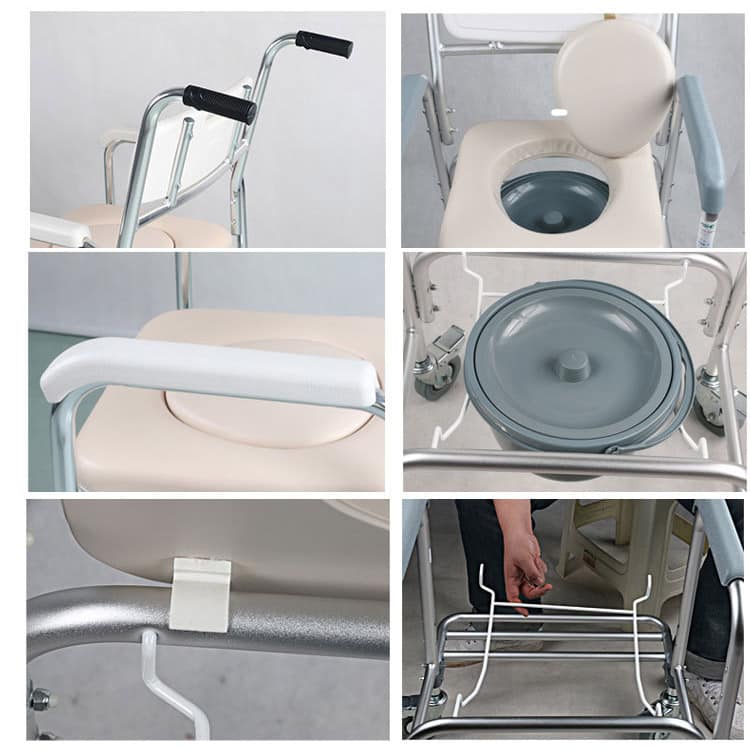 3-in-1 Mobile Rolling Chair Wheelchair Commode Bedside Toilet Chair Shower Chair - Image 5