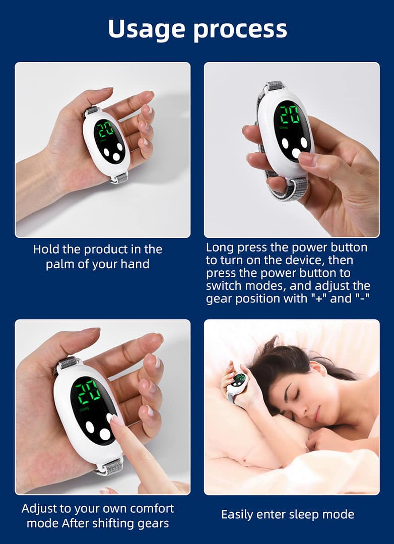 White Portable Sleep Aid Device - EMS Pulse Relaxation & Stress Relief Gadget with LED Display| Adjustable Wrist Strap - Image 5