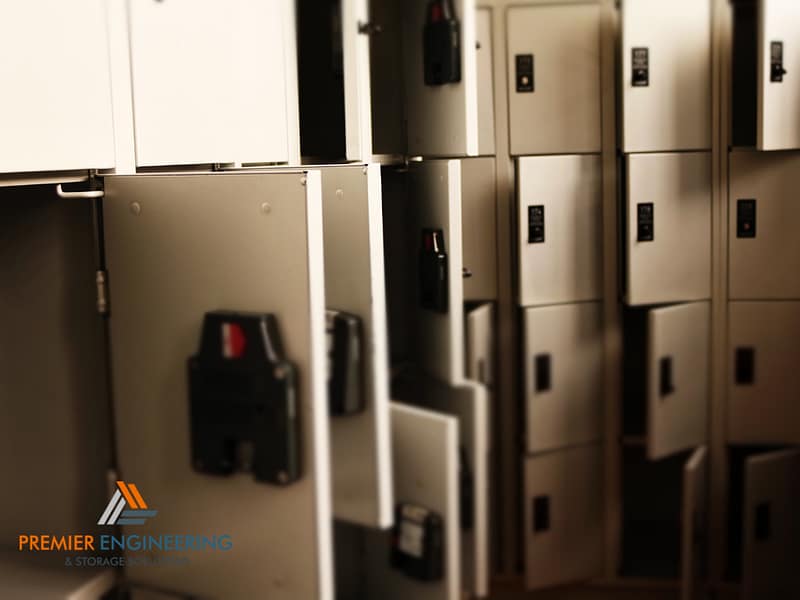 metal storage shelves with doors